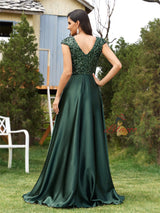 Dark Green Sequins V-neck Prom Dress