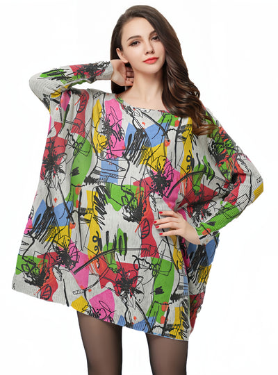 Loose Printed Bat Sleeve Sweater