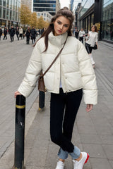 Pu Leather Short Cotton-padded Down Jacket