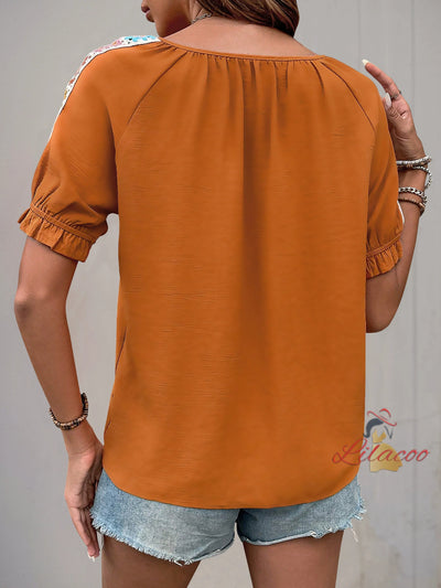 Tied Round Neck National Style Shirt