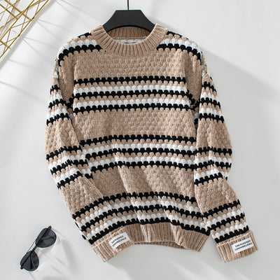 Contrast Striped Round Neck Loose Sweater