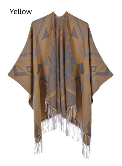 Fringed Split Double-sided Cashmere Shawl Cloak