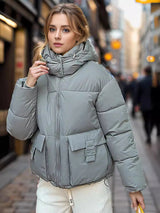 Hooded Stand Collar Short Cotton-padded Down Jacket