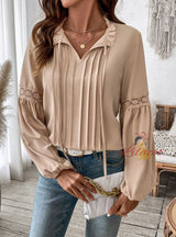 Solid Color Casual Lace-up V-neck Shirt