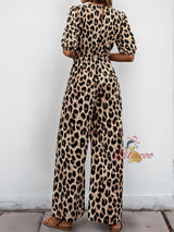 Strapped High Waist Leopard Print One-piece Jumpersuit