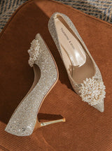 Crystal Pearl Flowers Wedding Shoes