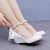 5 cm Thick-soled Beaded Ribbon Shoes