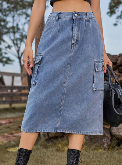 Skinny Tooling Pocket Denim Skirt