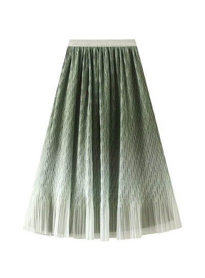 High Waist and Medium Length Gradient Mesh Skirt