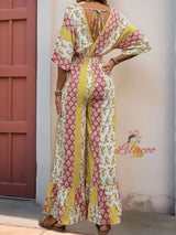 Bohemian Short Sleeve Printed Jumpersuit