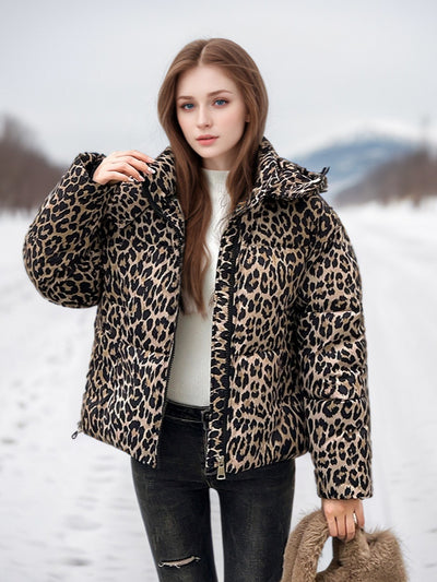 Leopard Print Loose Cotton-padded Jacket Coat