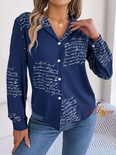 Casual Letter Suit Collar Long Sleeve Shirt