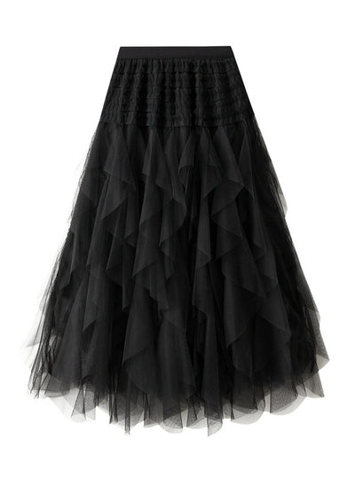 Irregular Slim Mesh Cake Skirt