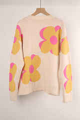 Printed Round Neck Big Flower Sweater