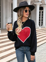 Love Heart Round Neck Pullover Sweater