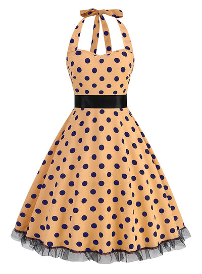 Retro Lace Stitching Polka-dot Dress