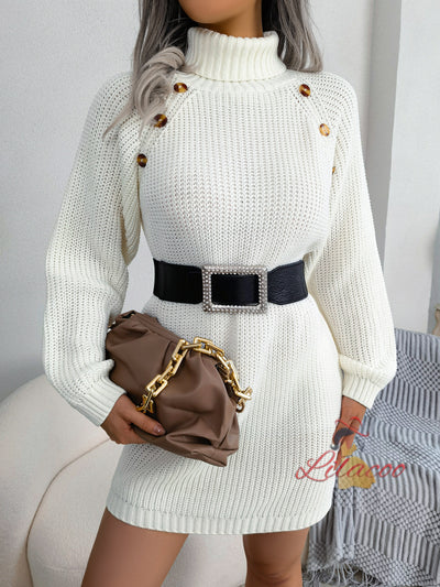 Casual High-necked Long-sleeved Sweater Dress