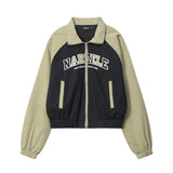 Color Matching Letter Contrast Lapel Coat