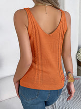 Solid Color V-neck Hollow Sleeveless Knitted Vest