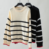 Long-sleeved Striped Pullover Contrast Color Sweater