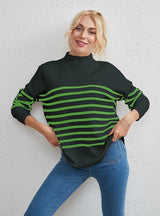 Large Size Striped Round Neck Loose Sweater