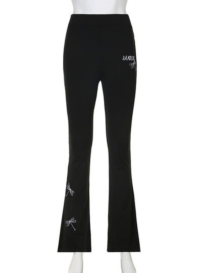 Dragonfly Embroidered Tight-fitting Pants