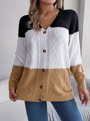 Casual Contrast Button Long Sleeve Sweater Coat