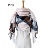 Rhombic Plaid Fringed Square Scarf