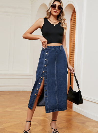 Elastic Split Denim Casual Skirt