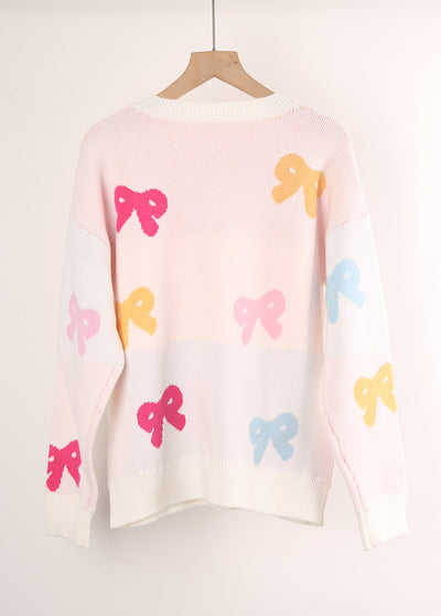 Bow Print Round Neck Sweater