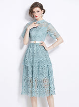 Short-sleeved Lace Medium-long Dress