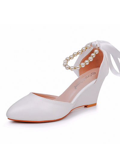 7 cm Pointed Wedge Beaded Ribbon Sandals