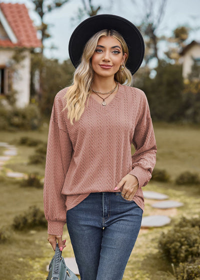 V-neck Loose Casual Long Sleeve T-shirt