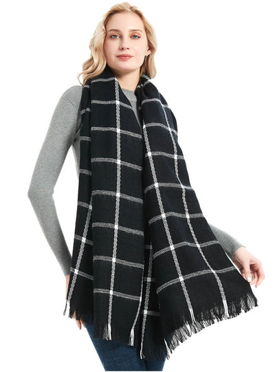 Cashmere-like Black and White Plaid Scarf