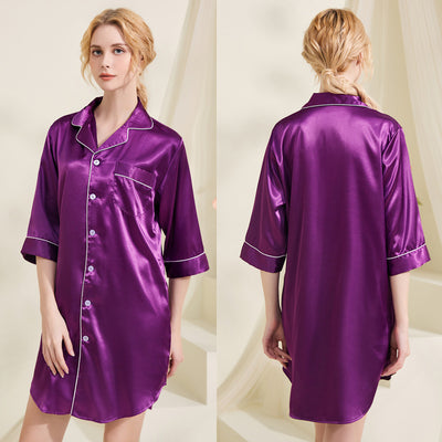 Loose Silk Pajamas V-neck Nightgown