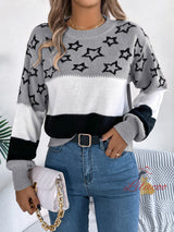 Leisure Color Matching Star Lantern Sleeve Sweater