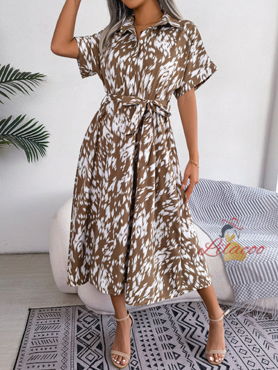 Casual Loose Leopard Shirt Dress