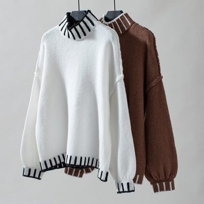 Women Striped High Neck Sweater