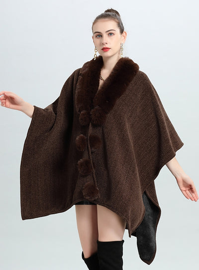 Large Size Loose Wool Ball Shawl Coat