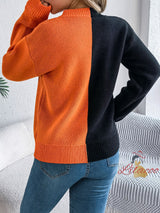 Halloween Pumpkin Contrast Long Sleeve Sweater