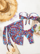 Flower Print Tube Top Sexy Three-piece Bikini