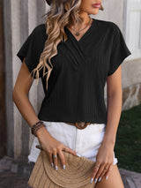 V-neck Jacquard Top Short Sleeve T-shirt