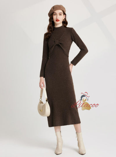 Thick Bow Half Turtle Neck+Dress Suit