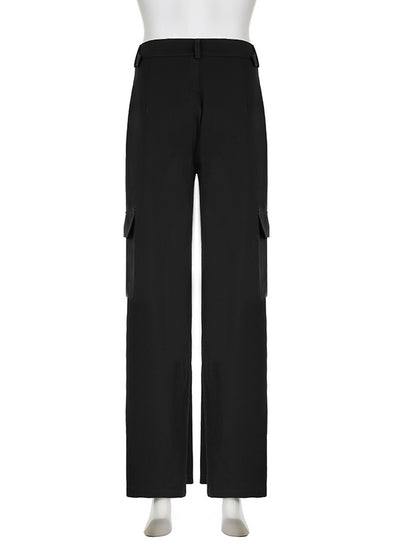 High Waist Straight Pocket Retro Pant