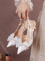 Lace Bow Stiletto Heels Sandals Shoes