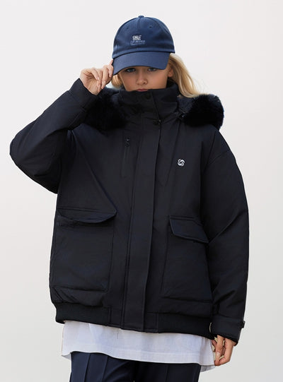 Short Loose Padded Hooded Large Pockets Coat