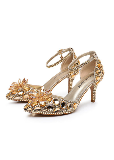 7 cm Thin-heeled Pointed Crystal Glass Sandal