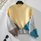 Contrast Color Round Neck Long Sleeve Sweater