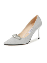 Silver Thin-heeled Pointed Diamond Crystal Shoes