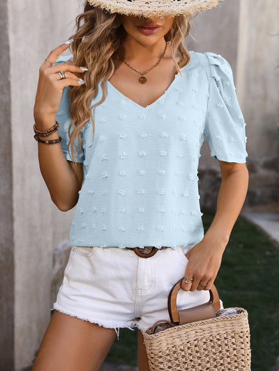 V-neck Chiffon Bubble Sleeve Shirt